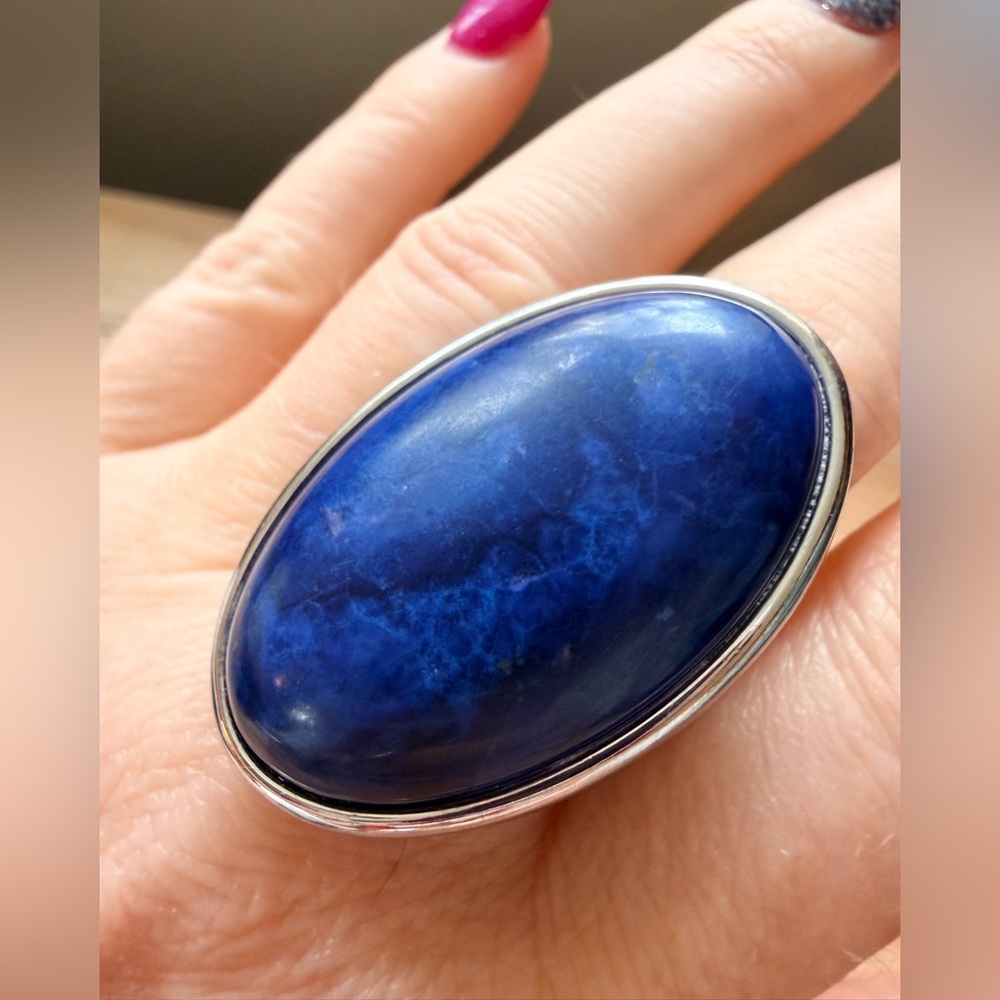 Dark Blue Oval Stone Ring - Picture 7 of 13